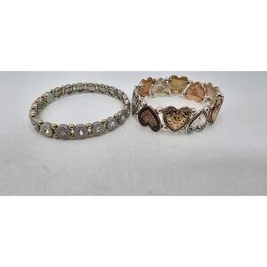 Set of 2 Hammered Mixed Metal Bracelets | Silver Copper & Gold Tone